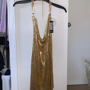 NWT Boohoo gold metal mini dress